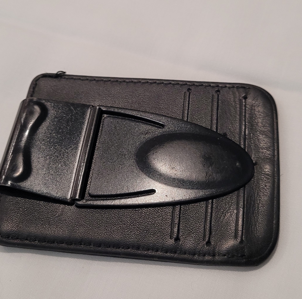 Black Leather Card & Momey Holder with Clip
